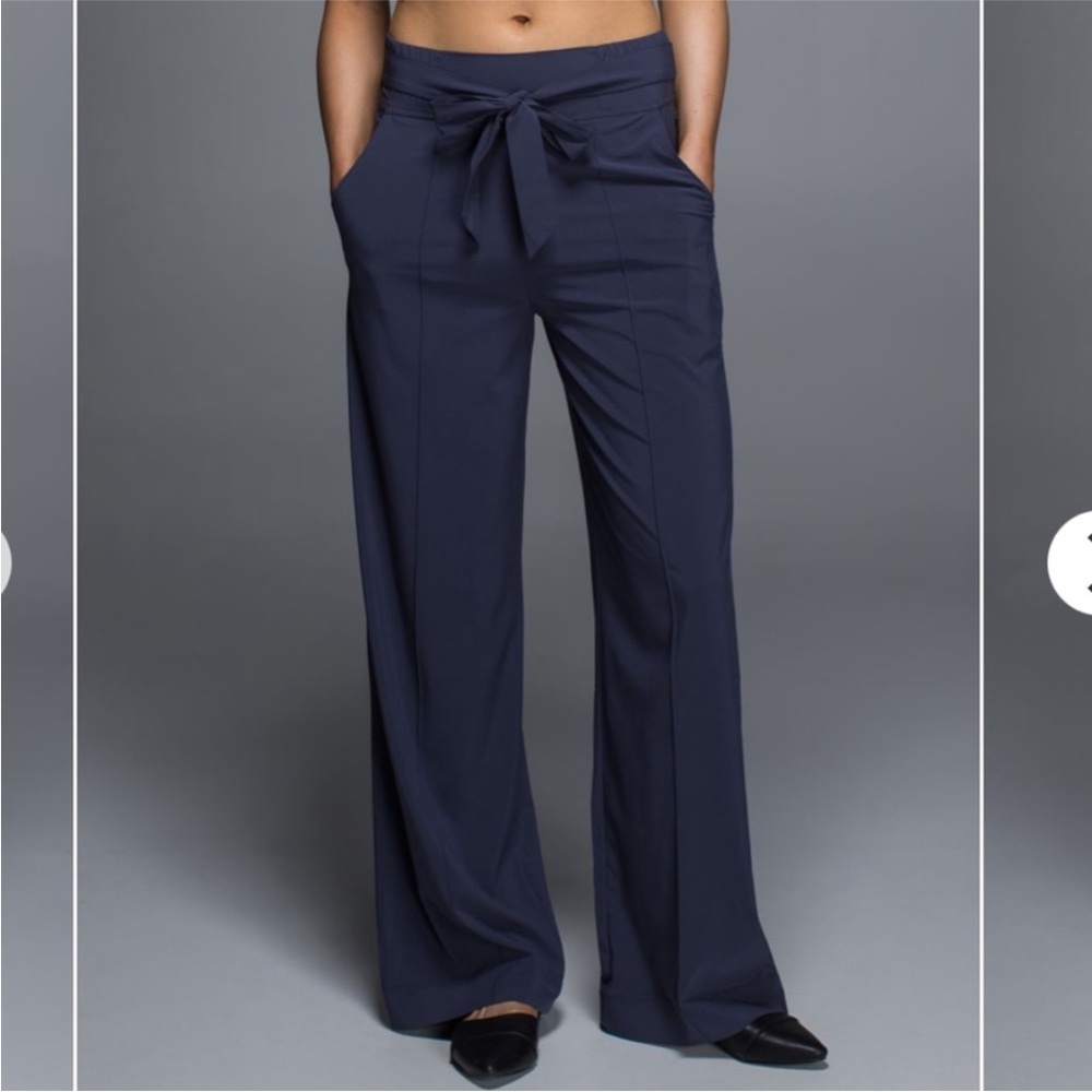 LULULEMON NOIR WIDE LEG PANT TIE WAIST NAVY CADELT BLUE NEW LIGHTWEIGHT S XS